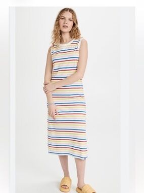 KULE the Tank Dress Maxi Striped 100% Cotton Lightweight Size XL